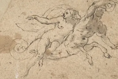 Nude Female Riding On A Tritons Back