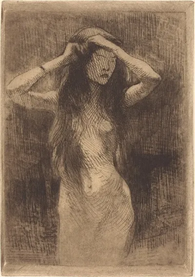 Nude Girl Combing Her Hair