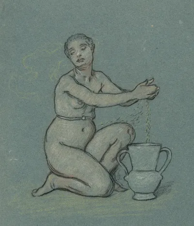 Nude Girl Winnowing Wheat Into Urn