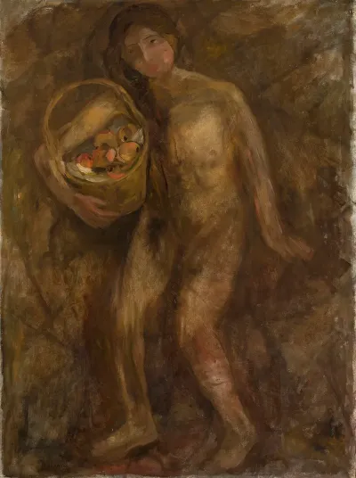 Nude Girl With A Basket Of Apples