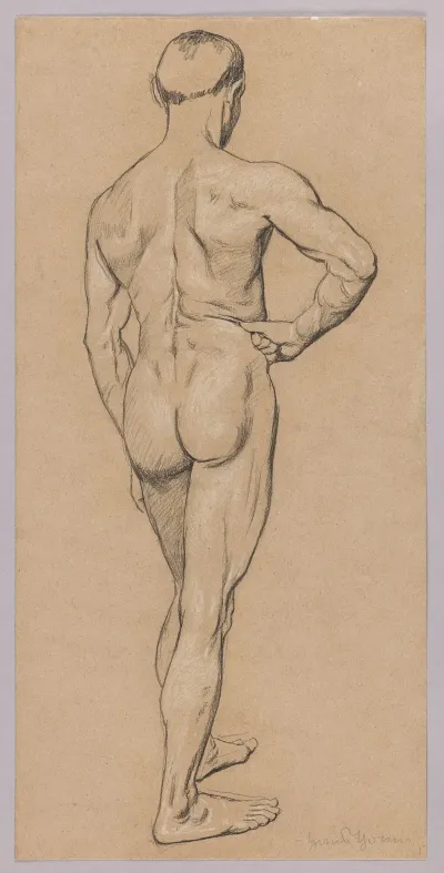 Nude Male Depicted From The Back