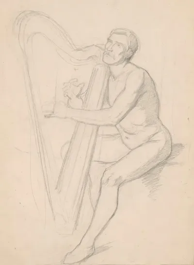 Nude Male Study To The Painting King David Playing The Harp