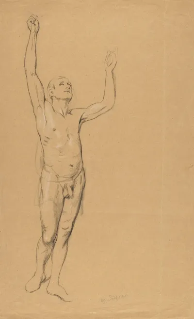 Nude Male With Raised Hands