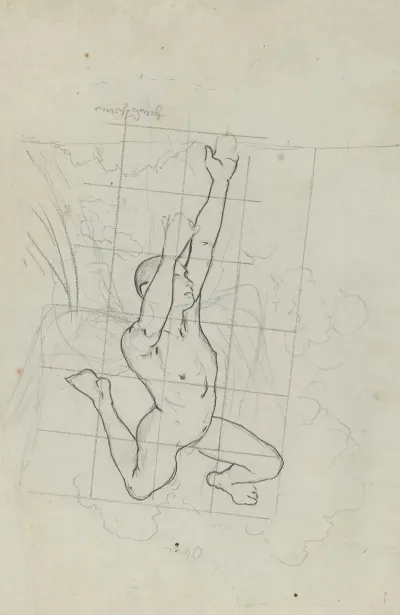 Nude Man In The Clouds Falling Head Down