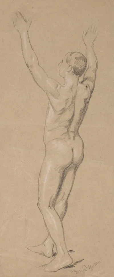 Nude Man With Raised Hands