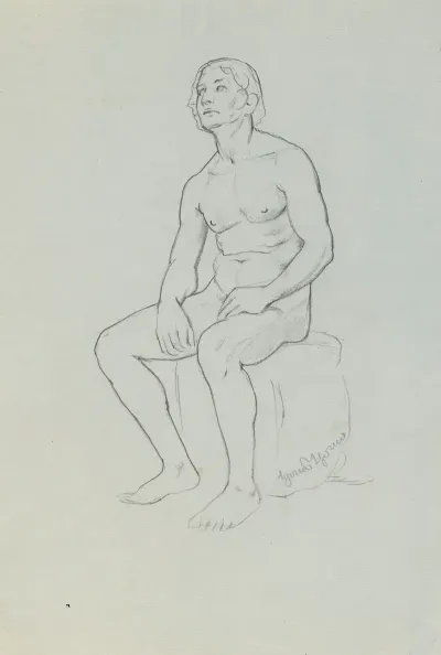 Nude Of A Man Sitting On A Stone