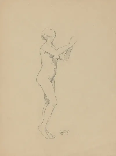 Nude Of A Standing Woman Arms Raised In A Gesture Of Prayer
