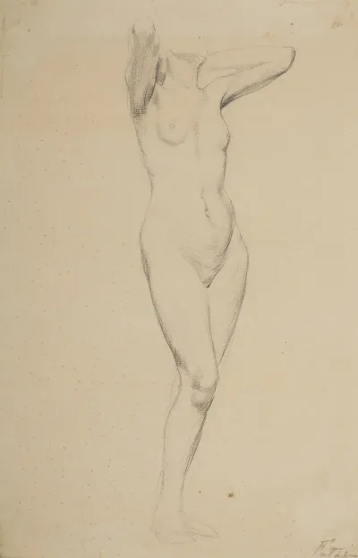 Nude Of A Standing Woman With Her Arms Clasped Behind Her Head