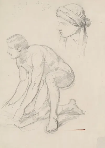 Nude Sketch And Study Of The Head In A Turban For The Figure Of Joseph Of Arimathea To The Painting Entombment