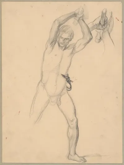 Nude Sketch To The Executioner With An Axe Recto And A Stone Verso To The Painting Martyrdom Of St Matthias