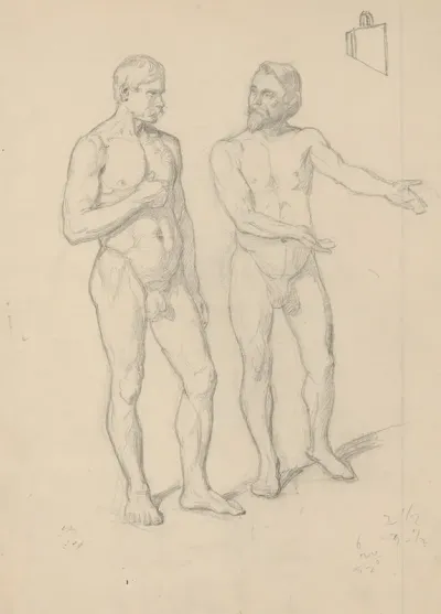 Nude Sketches Of The Figure Of King Sigismund I And Hetman Tarnowski In The Painting The Upbringing Of Sigismund Augustus