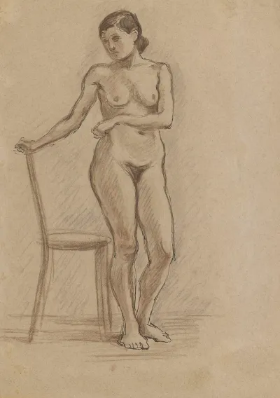 Nude Standing Beside A Chair