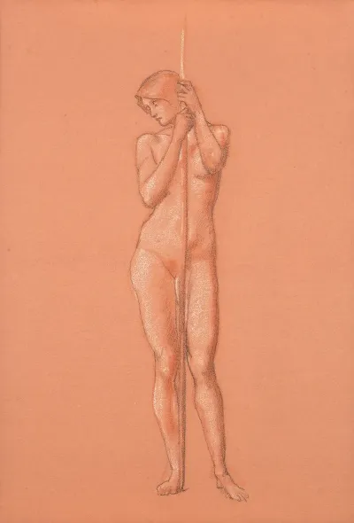 Nude Study For Attendant Figure Holding A Spear In The Sleep Of Arthur In Avalon
