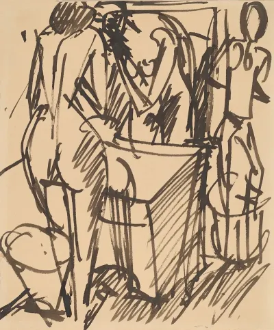 Nude With A Mirror Standing Before A Washstand