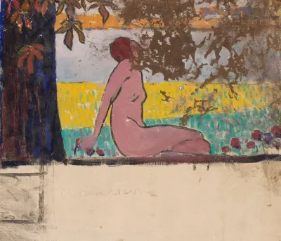 Nude Woman Against The Background Of A Landscape