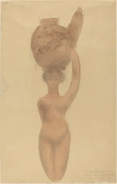 Nude Woman Carrying Vase On Head