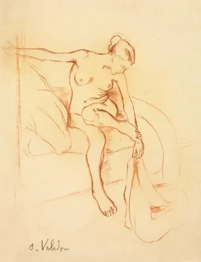 Nude Woman Seated On A Bed