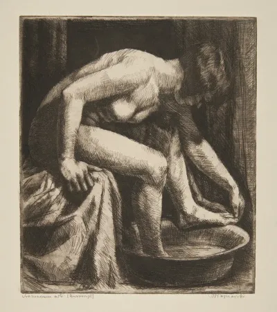 Nude Woman Washing Her Feet