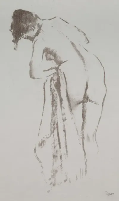 Nude Woman With Towel Standing