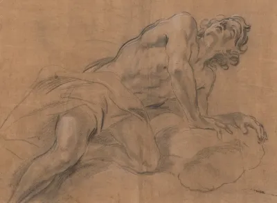 Nude Youth Leaning On A Cloud And Gazing Upward