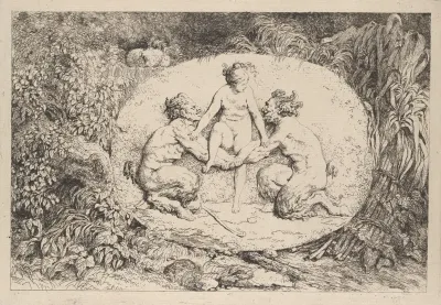 Nymph Supported By Two Satyrs