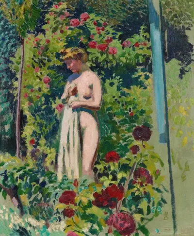 Nymphe Aux Fleurs Nu A La Draperie Dans Le Jardin