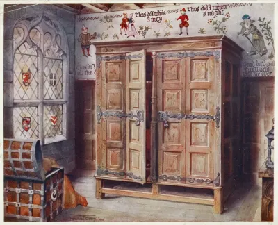 Oak Press Strangers Hall Norwich Wall Fresco Painting West Stowe Ca 1550