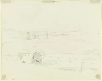 Oben Romische Campagna Mit Bruckengebaude Unten Blick Von Der Grotte Der Egeria Zum Grabmal Der Cecilia Metella An Der Via Appia