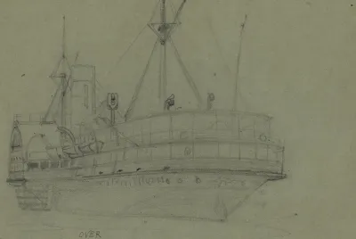 Oblique View Of Sidewheel Steamship
