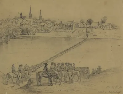 Occupation Of Fredericksburg General Mcdowells Corps Crossing The Rappahannock River On Pontoon Bridge
