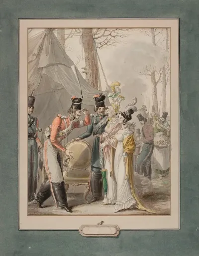 Occupation Russe A Paris Des Soldats Russes Courtisent Des Promeneuses Au Milieu Dun Campement