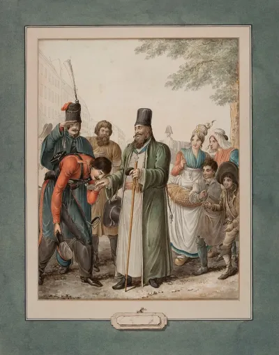 Occupation Russe A Paris Deux Soldats Presentent Leurs Respects A Un Pope Sous Le Regard De Badauds
