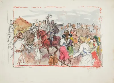 Oddzial Zolnierzy Legionu Ukrainskich Strzelcow Siczowych Wsrod Wiwatujacej Ludnosci Wiejskiej