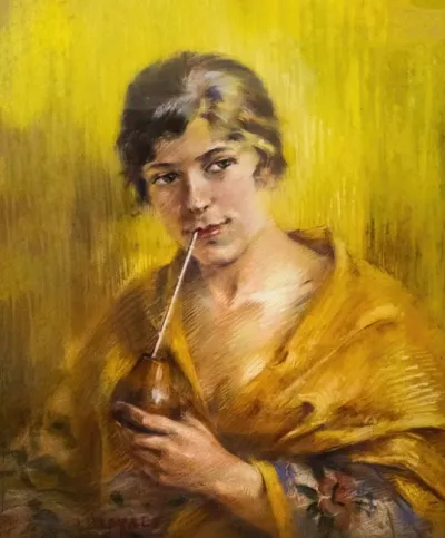 Odette Labouysse Buvant Du Mate Odette Labouysse Drinking Mate