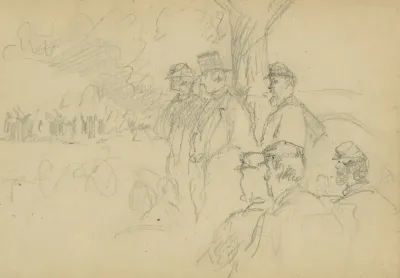 Officers And Gentlemen Watching A Ceremony From A Tree