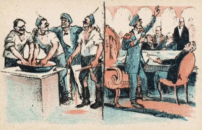 Officier Te Midden Van Arbeiders En Aan Tafel Bij Hooggeplaatste Mannen