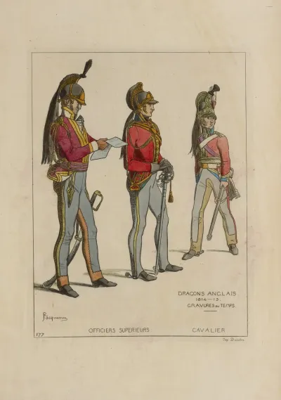 Officiers Superieurs Cavalier Dragons Anglais 1814 15 Gravures Du Temps
