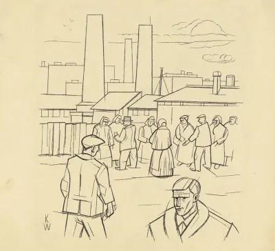 Ohne Titel Menschen Vor Einer Fabrik