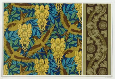 Oiseaux Et Glycines Tenture Lezards Et Lierre Bordure