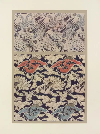 Oiseaux Et Pivoines Oiseaux En Vol Et Plantes Stylisees
