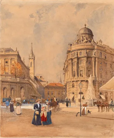 Old Albrechtsplatz Today Albertinaplatz In Vienna With The Philipphof And The Mozart Monument