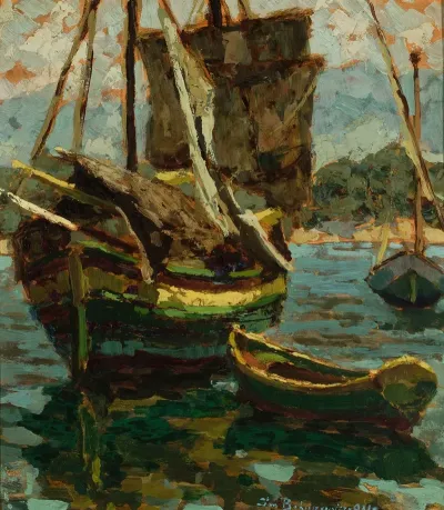 Old Brigantino And Two Boats