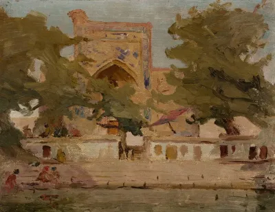 Old Bukhara Mosque On The Lake From The Journey To Turkestan