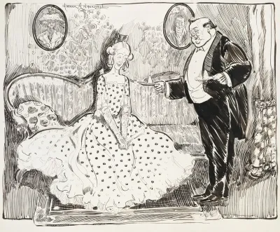 Old Couple Man Fat Wife Lean He Is Bringing Dessert In She Graciously Refuses