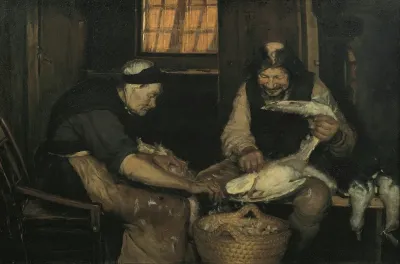 Old Couple Plucking Gulls Lars Gaihede And Old Lene