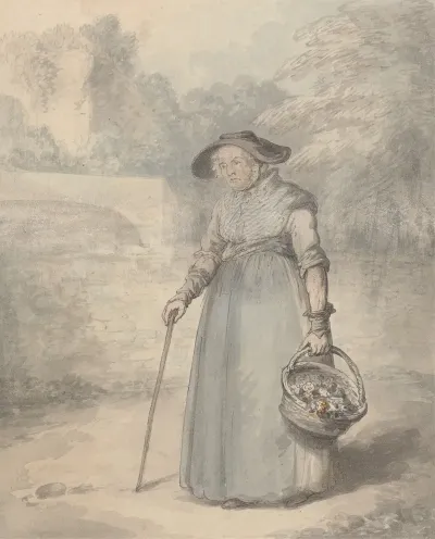 Old Lady With Basket Of Flowers