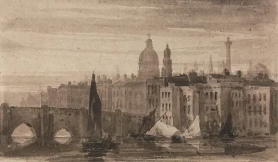 Old London Bridge And St Pauls Cathedral From The Thames