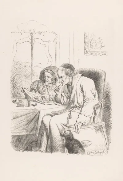 Old Man And Woman Looking At A Drawing