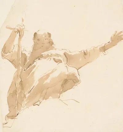 Old Man Holding A Sword His Left Arm Outstretched