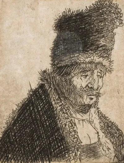 Old Man In Fur Coat And High Cap Bust